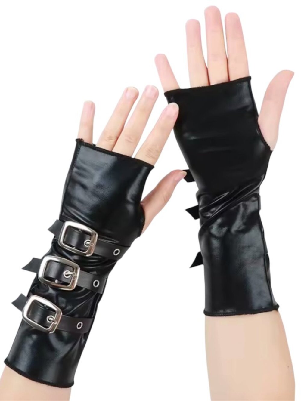 Women Gothic Punk PU Leather Fingerless Long Gloves